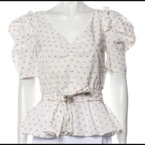 Kaye spade pink and white polka dot peplum blouse